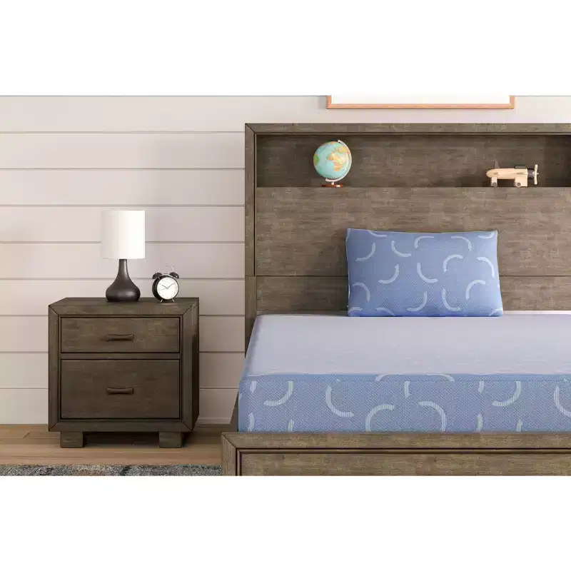 Signature Design by Ashley iKidz 7 Inch Firm Memory Foam Mattress with Stretch Knit Cover & Pillow Included, Blue Ocean