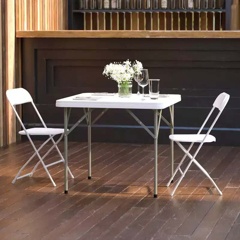 34.25 Square Granite White Plastic Folding Table - Event Folding Table
