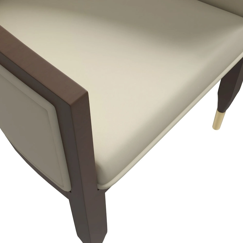 Leather Dining Chair with Arms with Rubberwood Frame Belle Series by LeisureMod