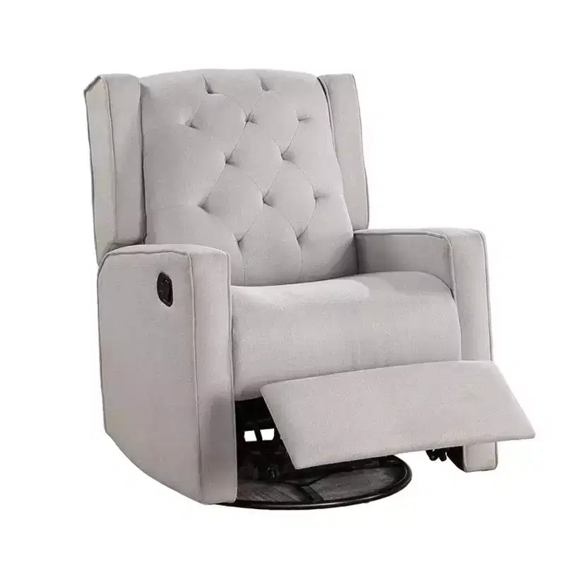 Royal Hampton Swivel Glider Manual Recliner, Solid Wood, Light Gray Burlap