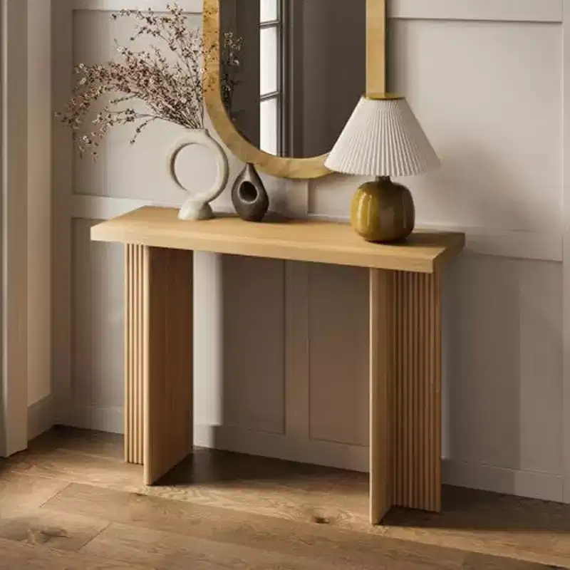 Fluted Console Table - Small Entryway Table for Narrow Spaces - Solid Wood Frame