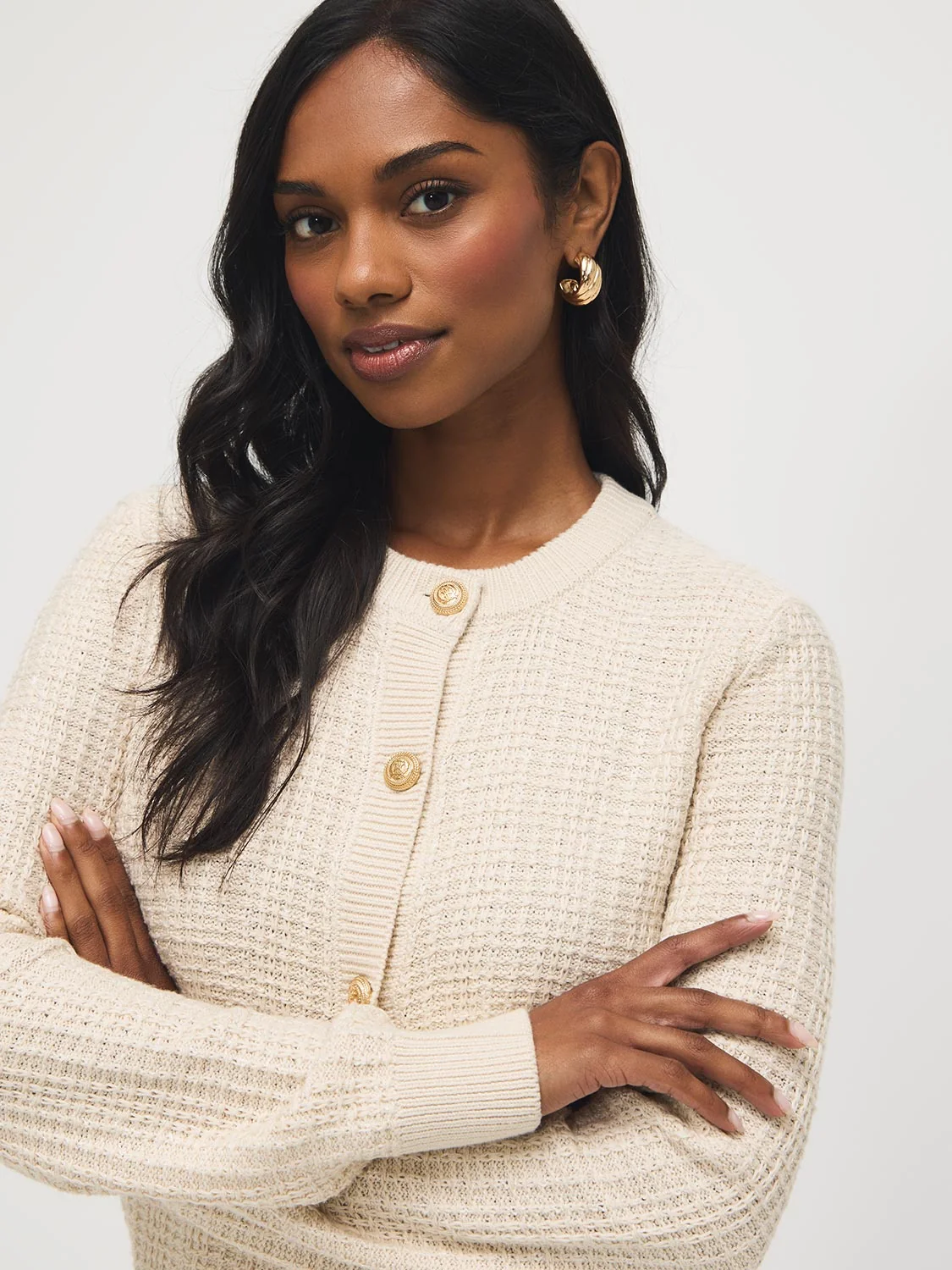 Cotton Blend Button-Front Cardigan