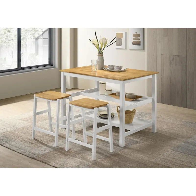 Prager Brown and White Kitchen Island Counter Table with Pot Rack