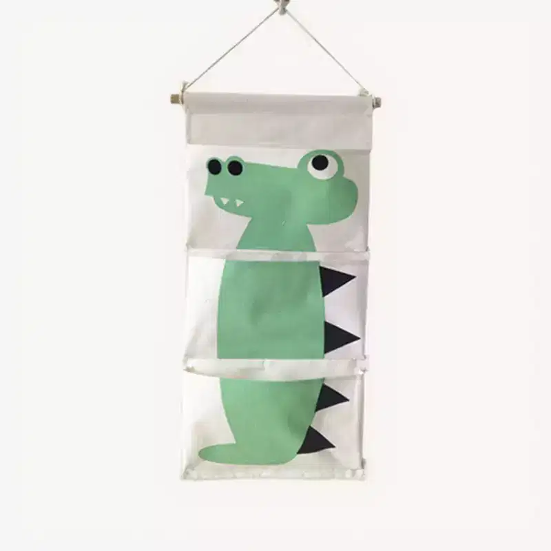 Hanging Canvas Storage Organizer with Cartoon Crocodile Design and Three Pockets 25.5x11.8 in
