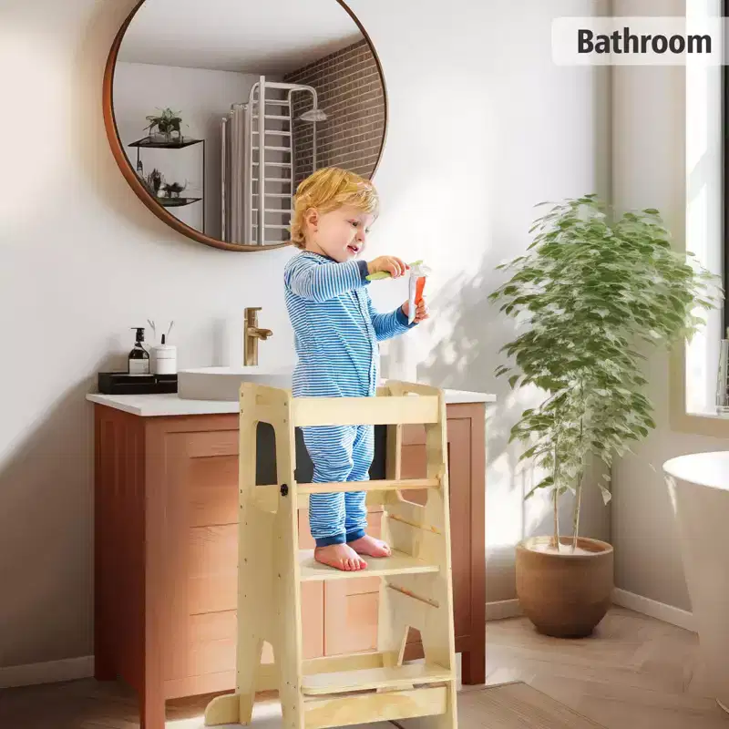 TROPOW Contemporary Step Stool: 3 Height Adjustable, Folding Montessori Toddler Tower - Safety Learning Furniture