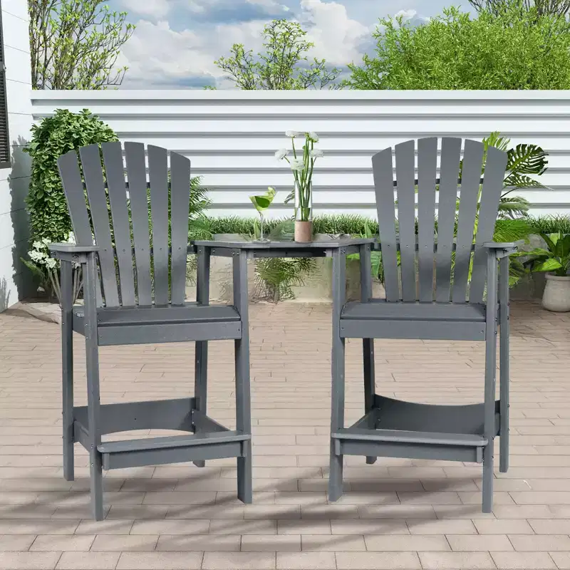 Aoodor Tall Adirondack Chairs Set of 2, HDPE Patio Bar Stool with Connecting Tray,All-Weather Balcony Chair