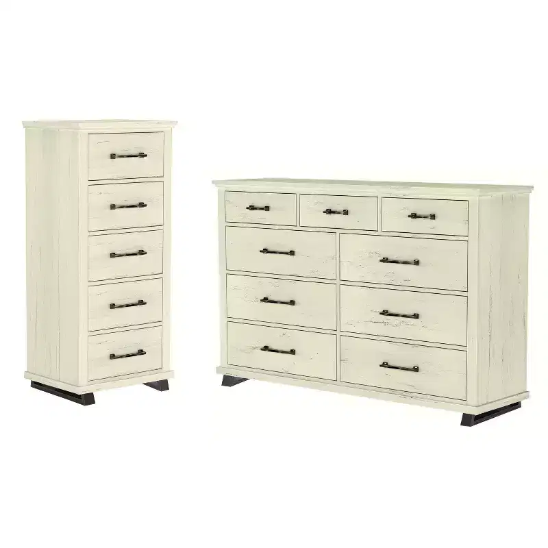 Festivo 2pc Contemporary 9 Drawer Dresser and 24 inch 5 Drawer Chest Set Saw Cut Off-White: Meets ASTM Safety, Bedroom Storage