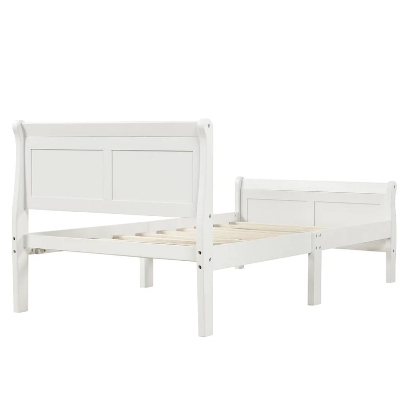 Twin/Full/Queen Wood Frame Sleigh Bed with Footboard