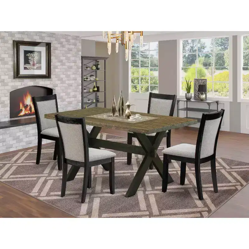 HomeStock 5-Piece Distressed Jacobean Finish Solid Wood Top Dining table with 4 Chairs