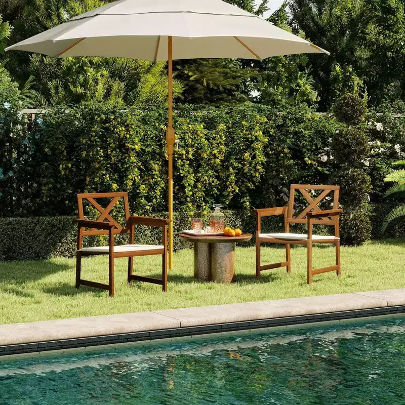 HOMLUX 2-Pack Outdoor Patio Accent Chairs Arm Chair with Cushion, X Back, Teak Oil