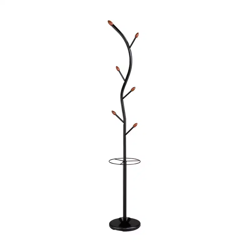 76" Billie Black Tree Coat Rack Walnut Hooks with Umbrella Stand - Ore International
