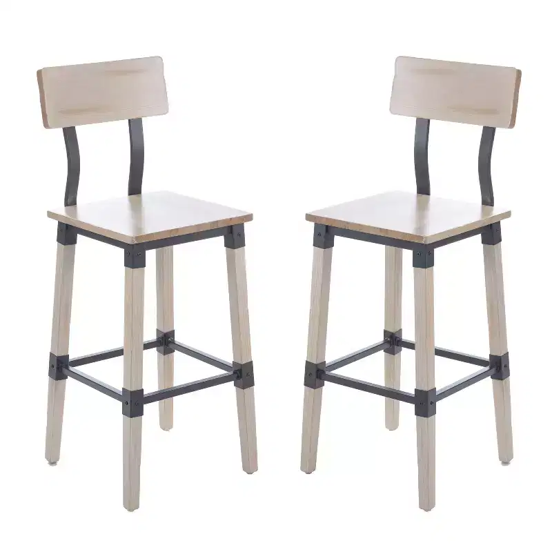 Emma and Oliver 2 Pack Commercial Grade Rustic Industrial Style Wood Dining Barstool