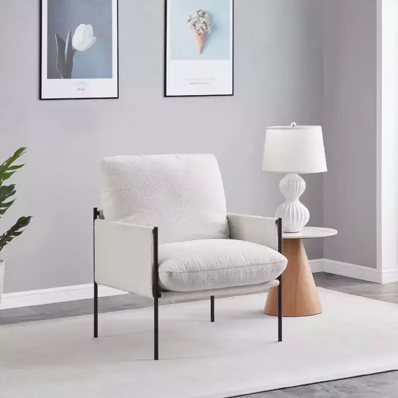 White Accent Chair w/ Wood Arms & Removable Cushion