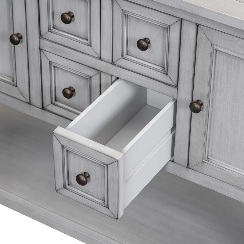 Nestfair Retro Sideboard Console Table with Drawers and Bottom Shelf