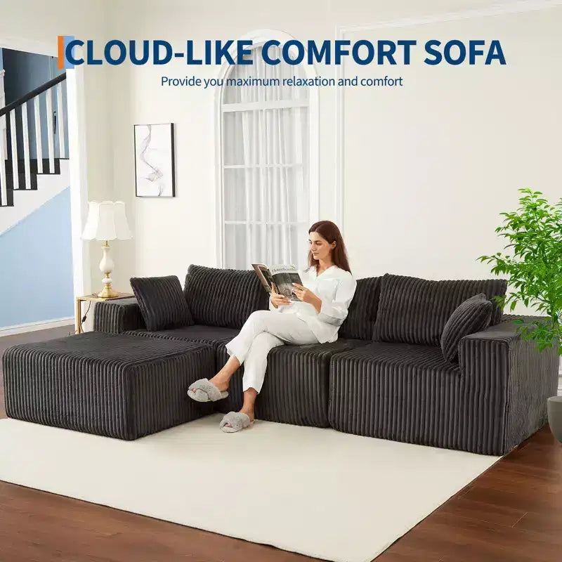 Corduroy Sponge Compression Sofa,Modular Sectional Sofa, with Deep Seat, Comfy Memory Foam Sofa for Living Room Bedroom
