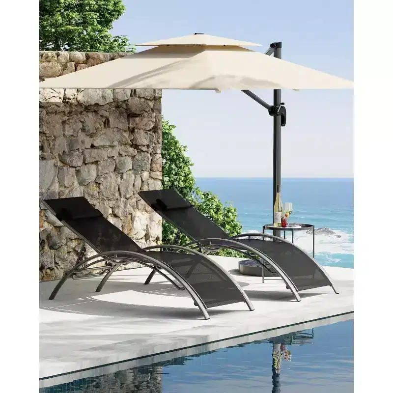 Patio Chaise Lounge Set of 2, Outdoor Lounge Chairs with Adjustable Backrest, All-Weather Sunbathing Recliner Chairs for Backyard, Balcony, Beach