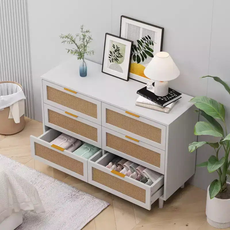 JVNOXK 43.316-Drawers Rattan Storage Cabinet Rattan Drawer,for Bedroom,Living Room,White