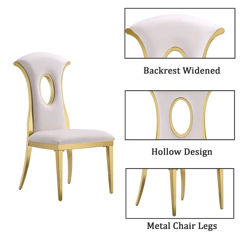 Luxury White Velvet Dining Chairs with Polished Gold Legs