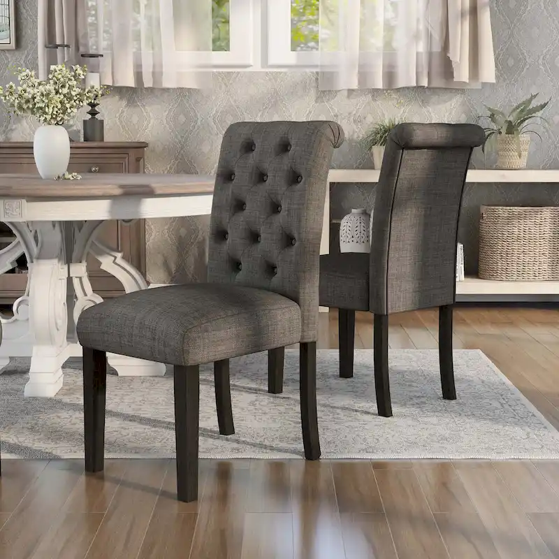 Brec Farmhouse Marble Top 5-Piece Round Dining Table Set with Tufted Chairs by Furniture of America