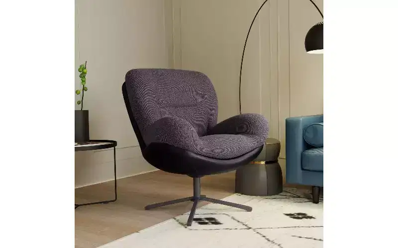 360 Swivel Ergonomic Office Chair - Chenille & Faux Leather, Black Metal Base