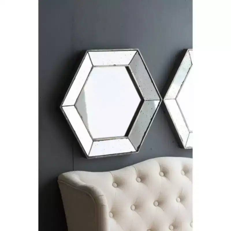 21 x 18 Hexagon Wall Mirror with Traditional Silver Finish, Home Decor Accent Mirror for Living Room, Entryway, Bedroom