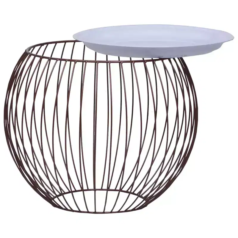 Coffee Table Gold, White Metal, MDF Compact Storage Round