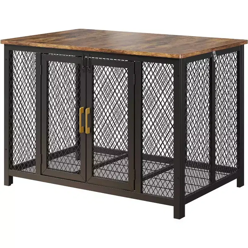 Dog Crate, 47x31 Inch Heavy Duty Metal Kennel - Multi-Purpose Furniture Style with Storage & Top Opening for Medium/Large Pets