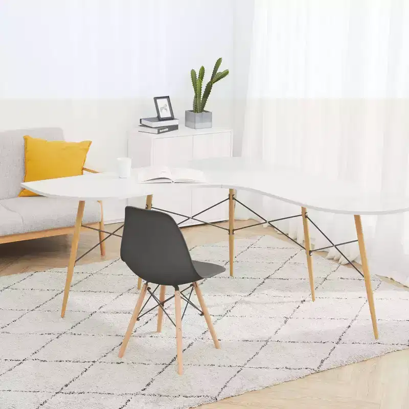 Set of 2 Plastic Dining Chairs with Wooden Legs, Black, Modern Style, 330 lbs Capacity
