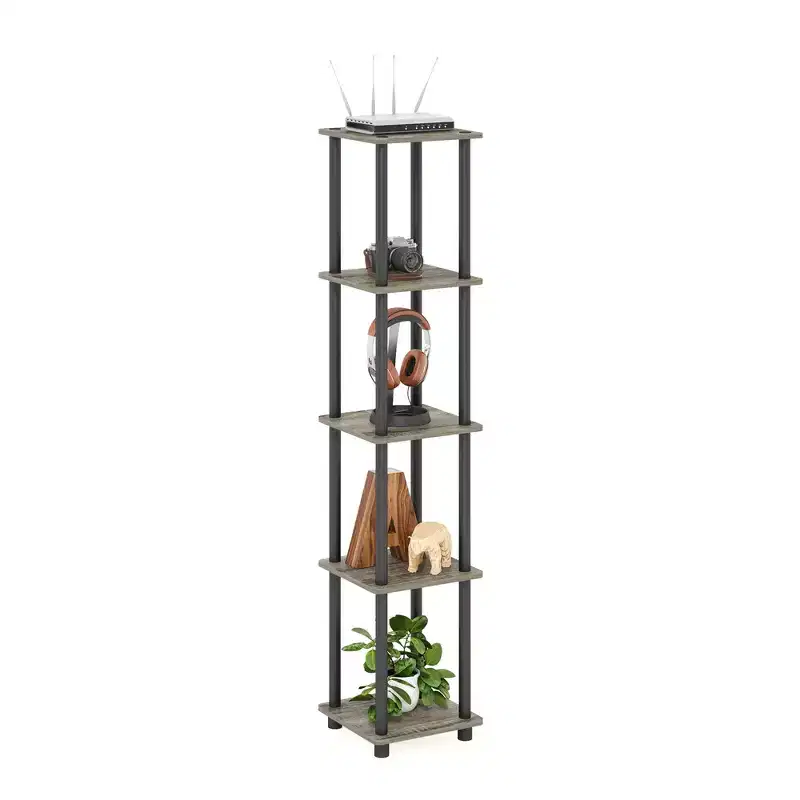 Furinno 5-Tier Corner Square Bookshelf Anti-Tipping Display Rack Shelf for Bathroom&Closet&Home Office&Living Room&Kitchen,French Oak/Black