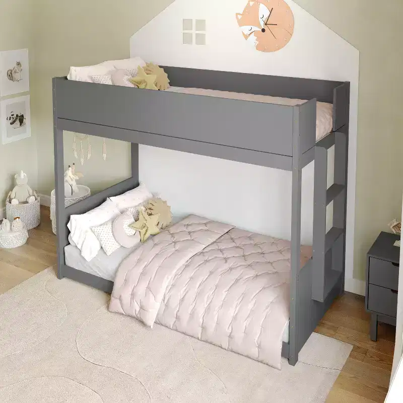 Convertible Solid Wood Twin-Over-Twin Bunk Bed Frame with Ladder for Kids, No Box Spring Needed