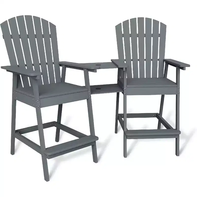 Patio Tall Adirondack Chairs Bar Chairs, Outdoor Adirondack Barstools with Connecting Tray, Bar Stool Chair with High Back for Deck, Balcony