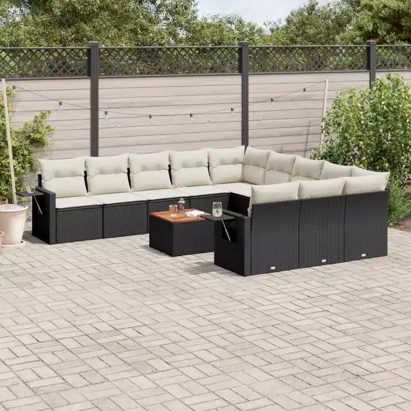 vidaXL Garden Sofa Set Black, Cream