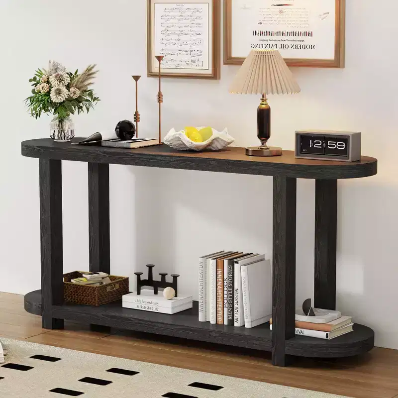 Wood Narrow Console Table with Storage, Minimalist Entryway Table with Streamlined Desktop Design for Hallway and Entryway