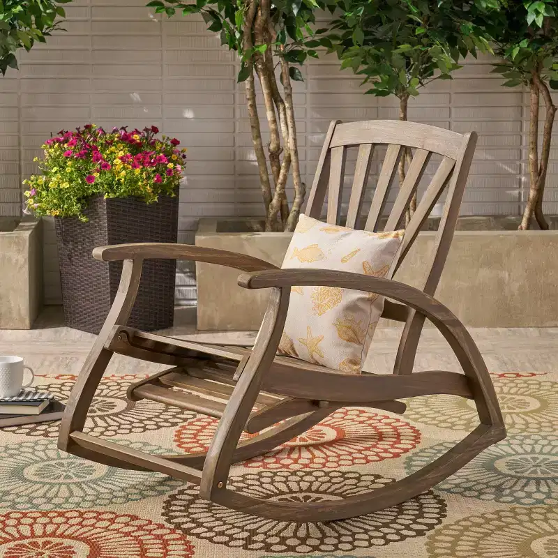 TUYOHW Boho Style Recliner Chair,Premium Acacia Rocking Chair with Retractable Footrest for Garden,Porch & Backyard,Outdoor Leisure Chair