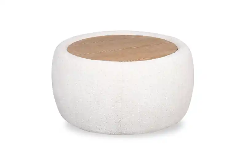 36 Chenille Fabric Cocktail Ottoman with Wood Top and Legs - Alabaster White