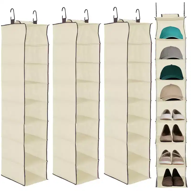 3-Tier Hanging Shoe Organizer for Closet, 8-Shelf Space-Saving Storage with 2 Hooks