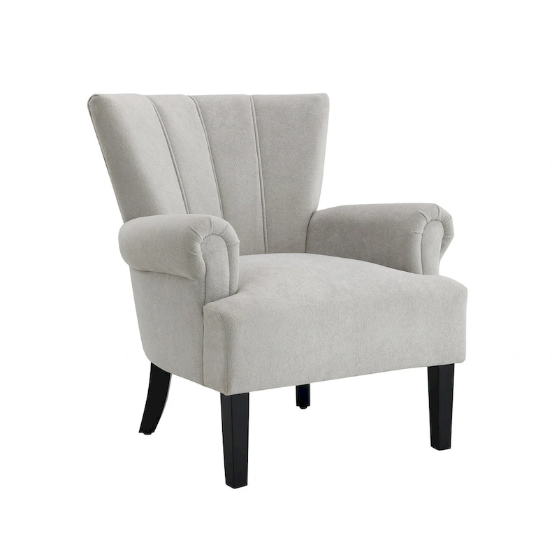 Grey Modern 29 Upholstered Arm Chair with High-Density Foam and Channel Back