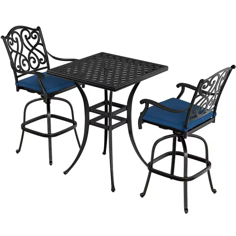 CLIHOME 3-Piece Cast Aluminum Bar Height Patio Set with Sofa Cushions
