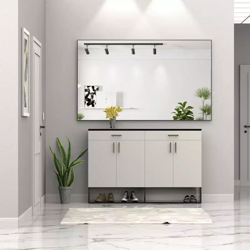 60x36 Black?Frame Oversized Modern Bathroom Mirror: Aluminum, Wall Mounted, Vertical/Horizontal