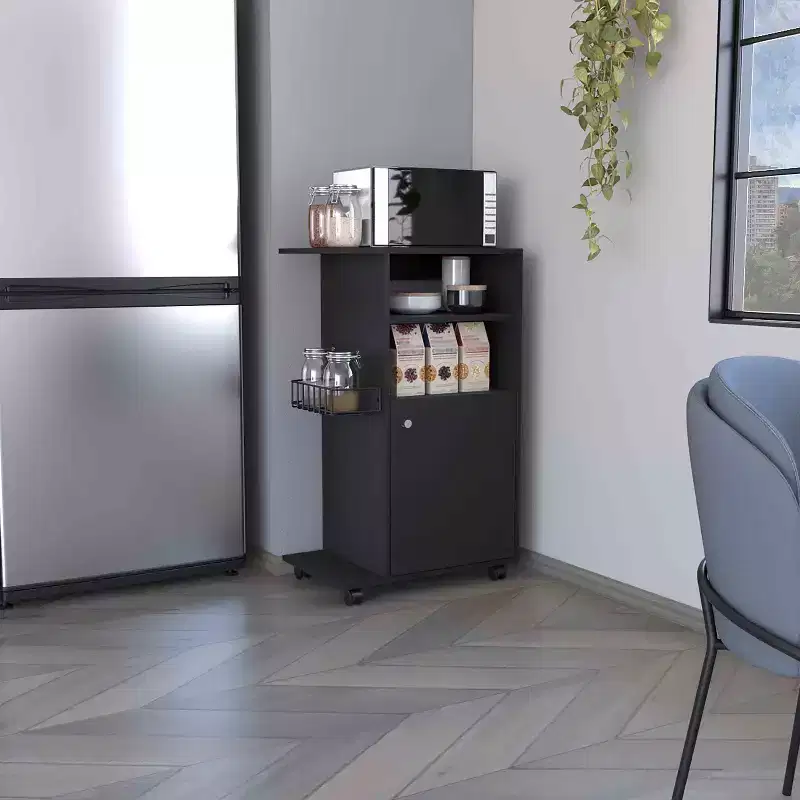 15Inch Rolling Kitchen Island Kitchen Cart with 1 Door Cabinet and 2 Open Shelves