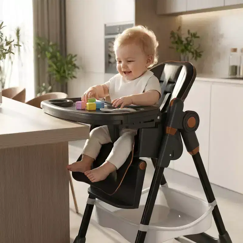 Portable Adjustable High Chair  Infant to Toddler Feeding Seat (0-6 Years) with Locking Wheels, 5-Point Belt & Easy-Wipe Design, for Home