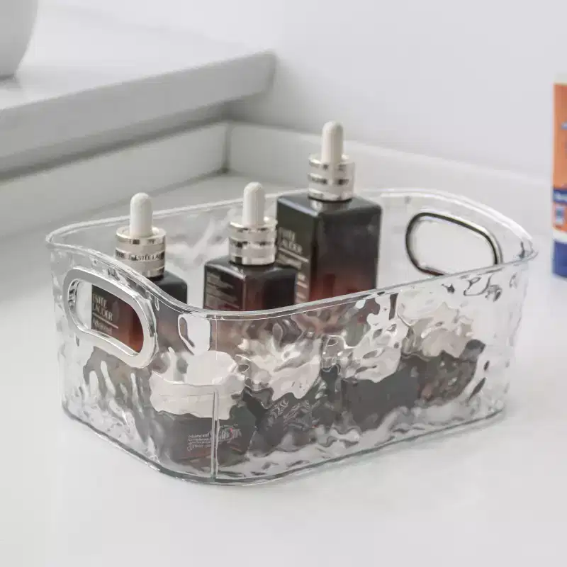 2 Pack Clear Storage Bins with Silver Handles, Container Bins for Organizing - Bathroom, Kitchen, Pantry, Closet, Vanity - 2 Sizes