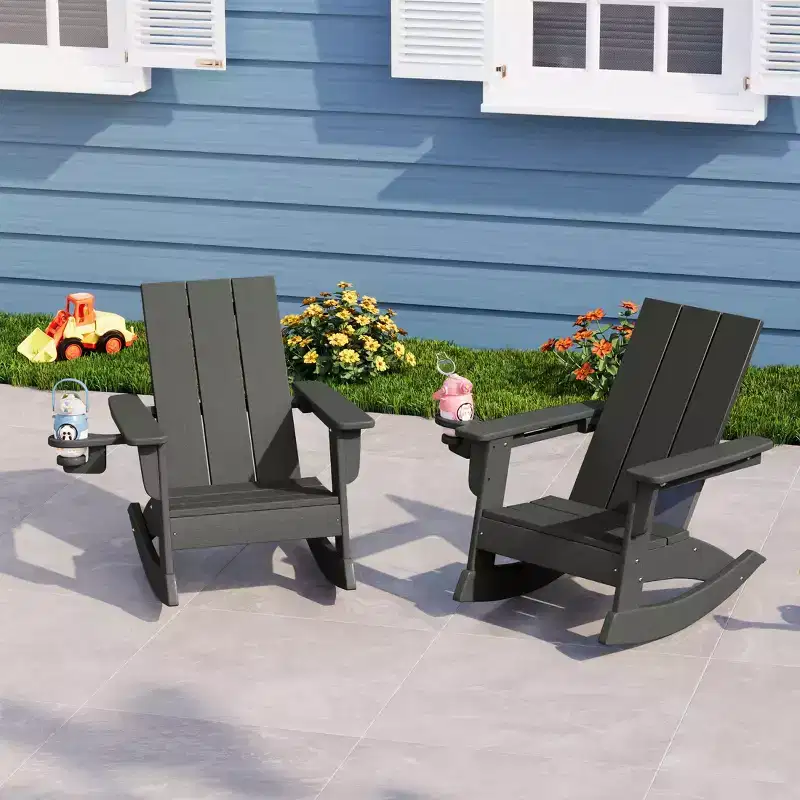 WestinTrends Ashore Outdoor HDPE Plastic Preschool Toddler Modern Adirondack Rocking Chairs (Set of 2)