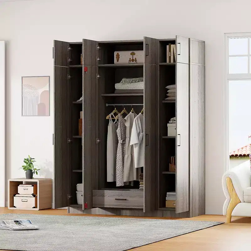 4-Door Wardrobe/Armoire with 1 Drawer and Top Cabinets - ModernLuxe
