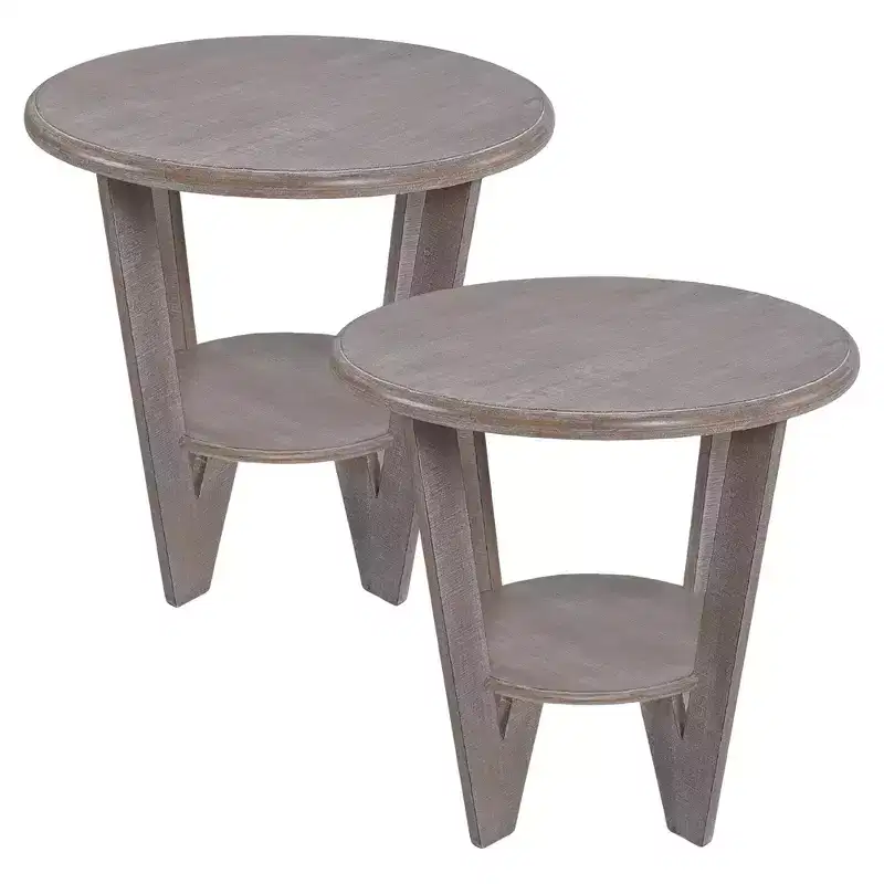 COZAYH Rustic Farmhouse Wooden End Table & Storage Shelf, Vintage Grey, Set of 2