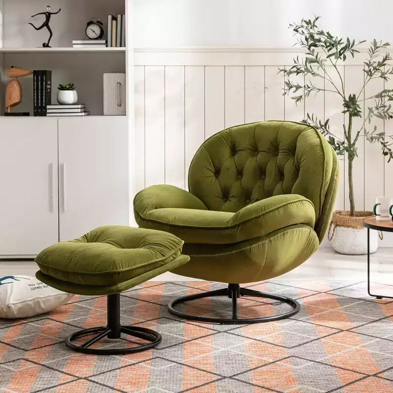 Modern Accent Chair with Ottoman, Leisure Chair with Cushioned Seat