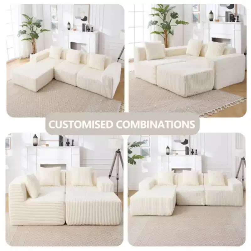 Modern Minimalist Modular Sectional Sofa, L-Shape Upholstered Cloud Couch with Deep Seats, Right Facing Chaise for Living Room-White