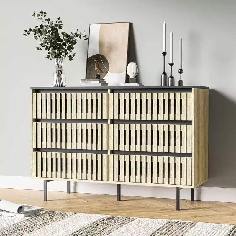 Minimalist Fluted Dresser with 6 Drawers, Modern Clothes Storage Cabinet, Two-Tone Design, Large Capacity for Bedroom, Hallway, Living Room