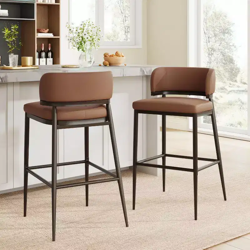 Industrial Metal and Leathaire Barstool (Set of 2)