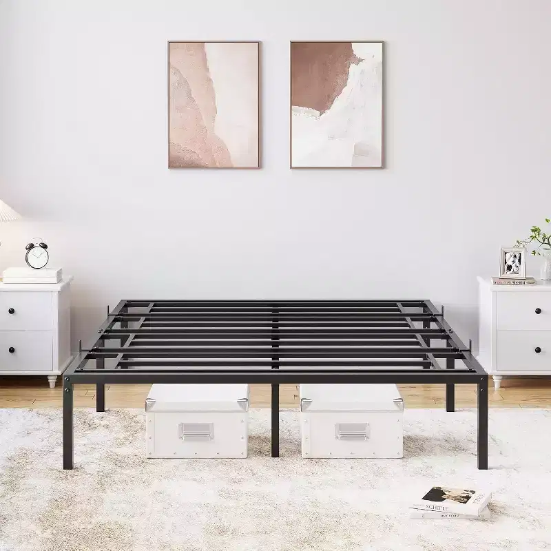 6inch Bed Frame with Storage, Heavy Duty Metal Platform Bed with Noise-Free Steel Slats, No Box Spring Needed, Easy Assembly